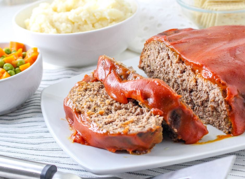 Meatloaf with thick glaze sliced and ready to serve
