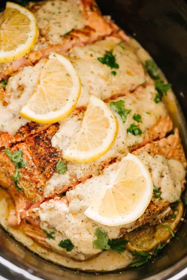 Image for Slow Cooker Salmon + Creamy Lemon Sauce | Easy Salmon Recipe