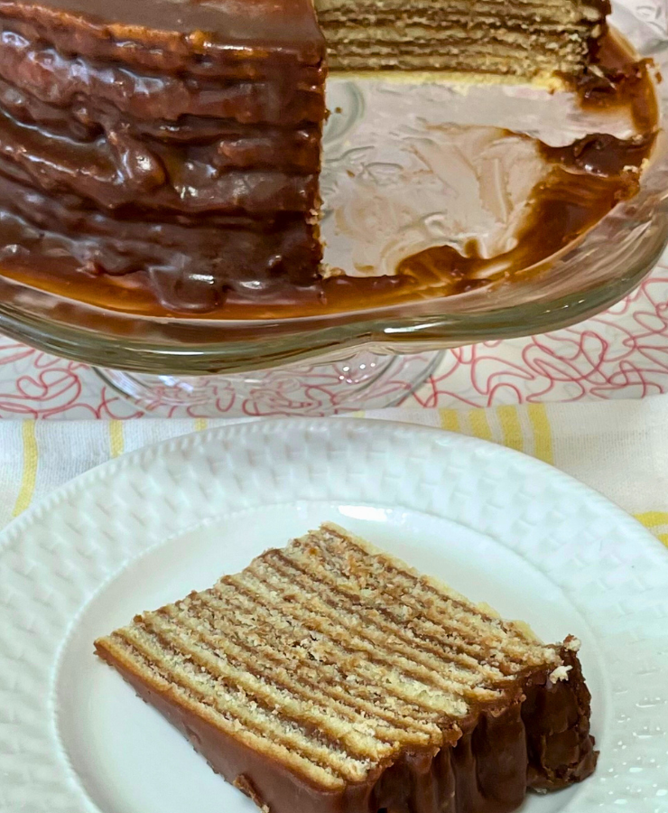 A slice of 14 layer chocolate cake.intelligentdomestications.com