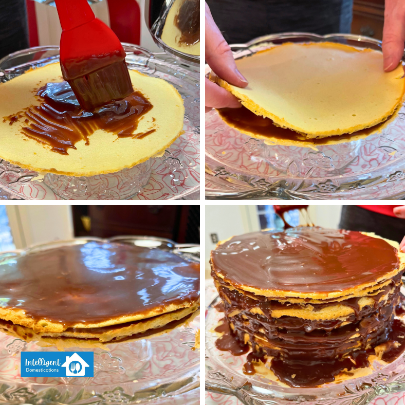 Basting the chocolate icing on to a 14 Layer chocolate cake.intelligentdomestications.com