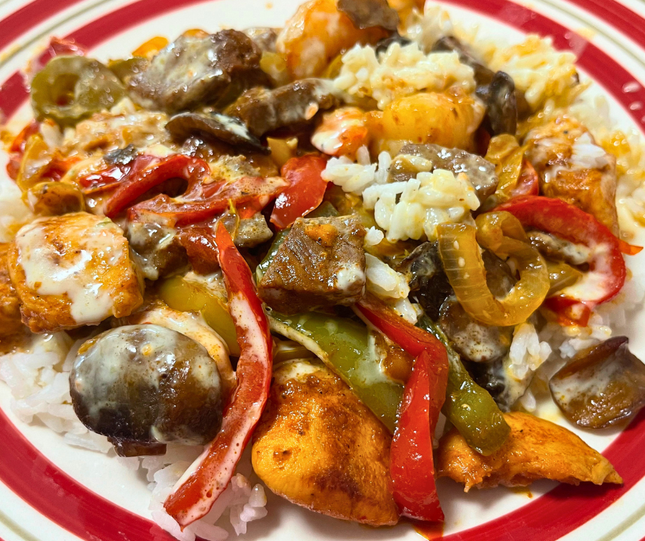 Mexican Three Meat House Special served on a dish