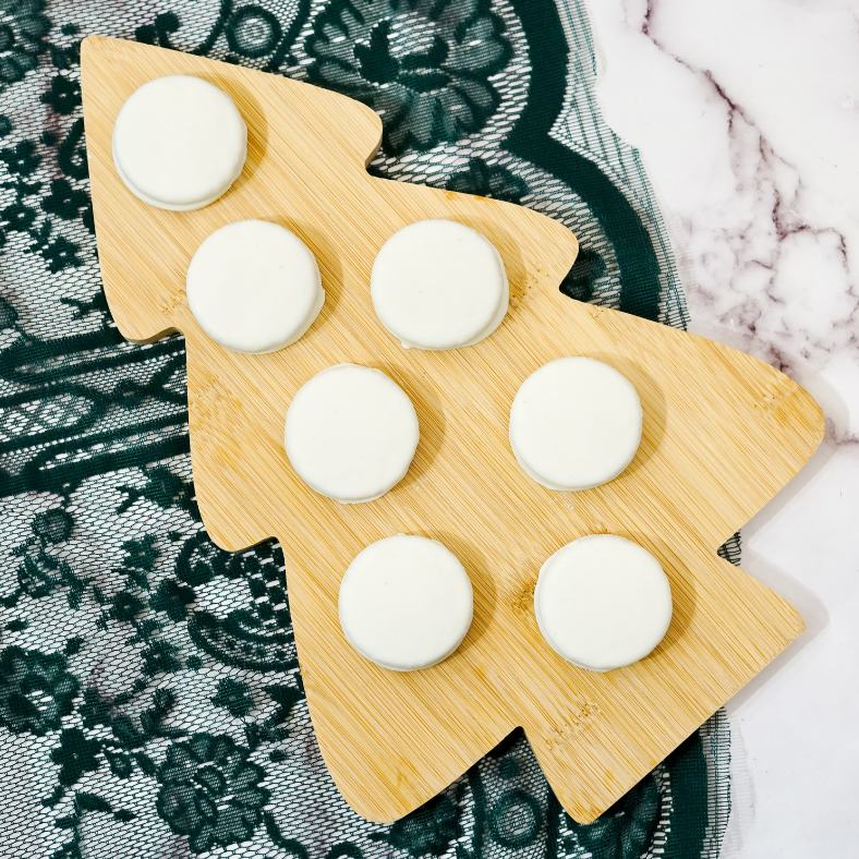 White candy dipped Oreo cookies