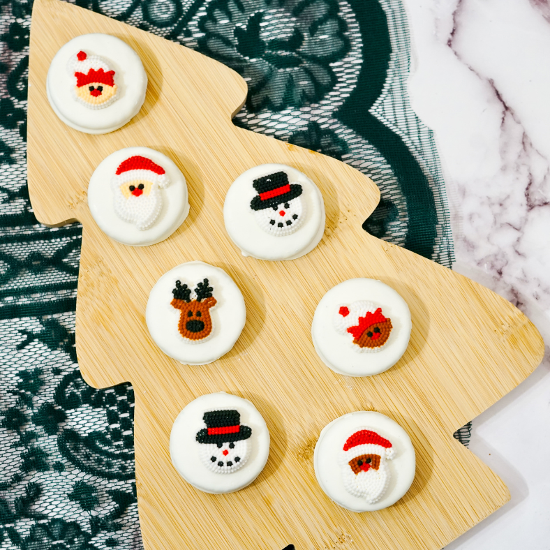 White candy dipped Oreo cookies