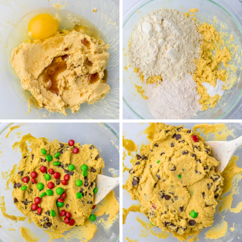 Steps to mixing Christmas Chocolate Chip Cookies