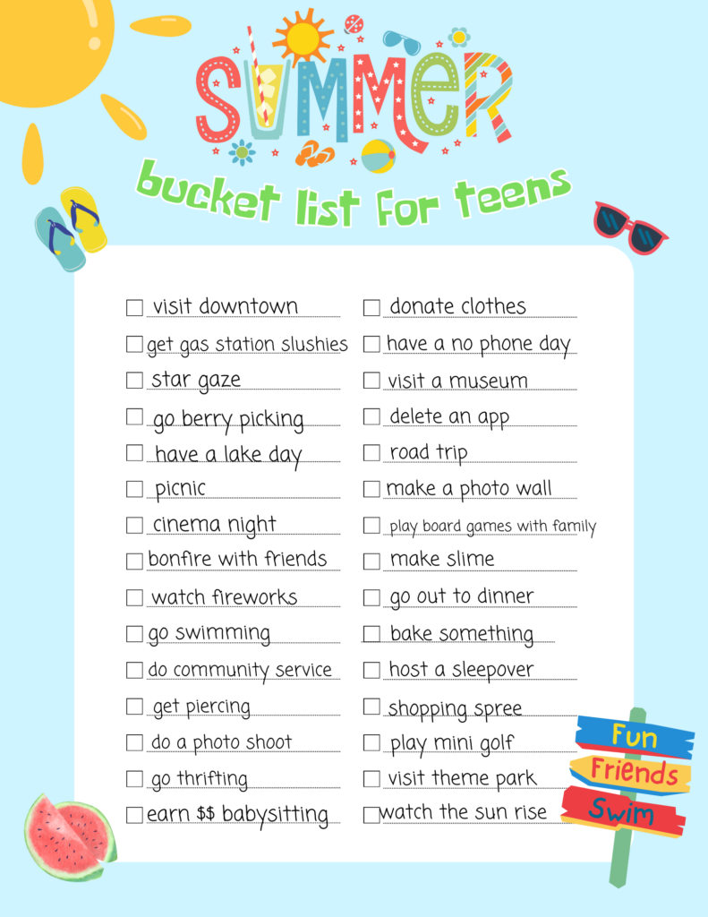 Summer Bucket List for Teens