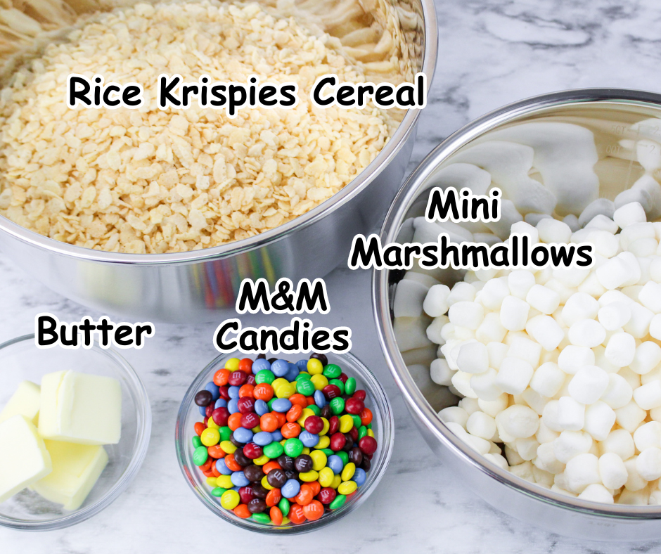 Ingredients for making M&M Rice Krispies Treats