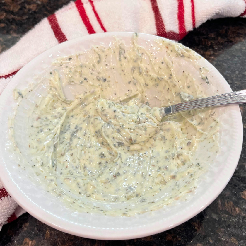 Homemade Herb Butter in a small bowl
